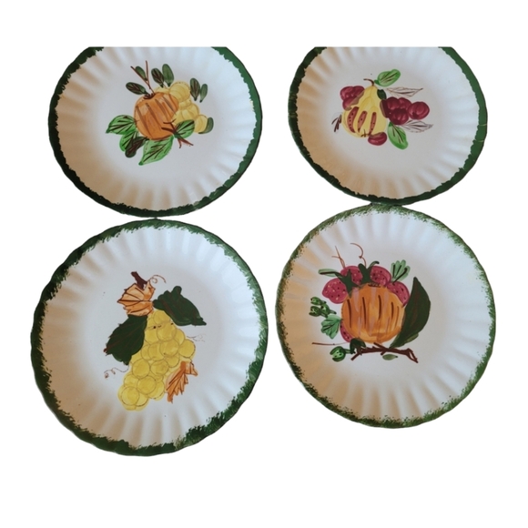 Vintage Blue Ridge Hand Painted Underglaze Southern Potteries Set of 4 Plates - Picture 2 of 9